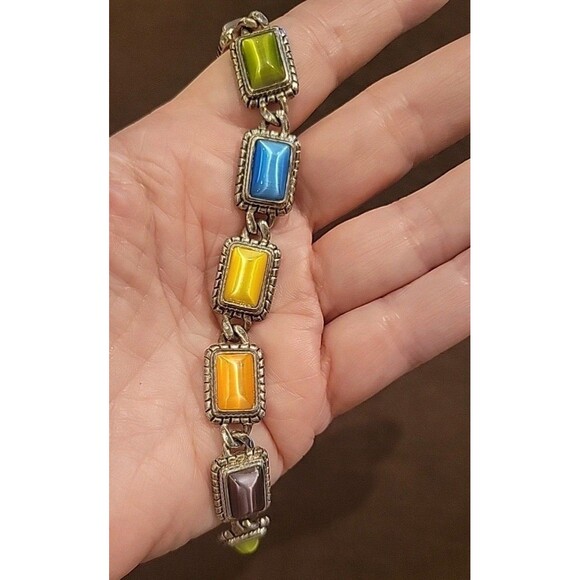 Retired PREMIER Designs Rectangle Multi color Cats Eye Ornate Link Bracelet - Picture 7 of 7